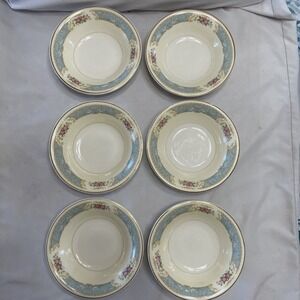 Vintage Edwin Knowles 1943 Floral Blue Scroll Small Bowl Semi Vitreous USA 43-11